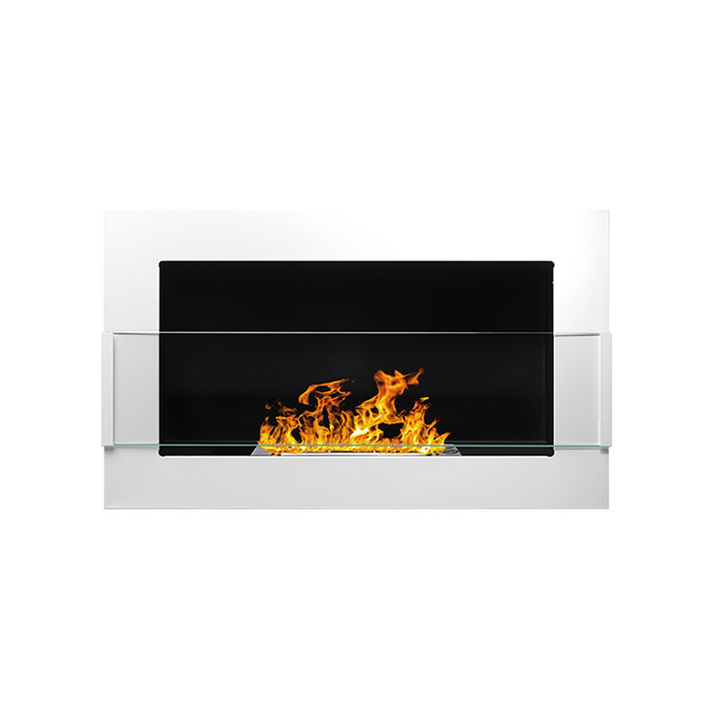 Selsey ASTRALIS - Wandkamin / Bioethanol-Kamin mit Sicherheitsglas, rechteckig, 65 x 40 cm (Weiß Hochglanz)