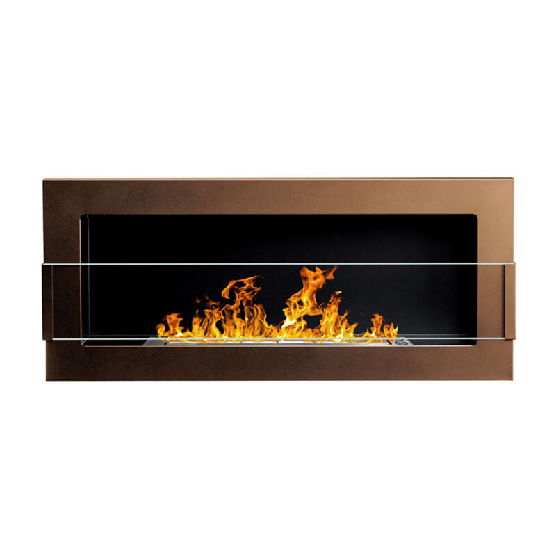 Selsey ASTRALIS - Wandkamin / Bioethanol-Kamin mit Sicherheitsglas, rechteckig, 90 x 40 cm (Braun mit Struktur)