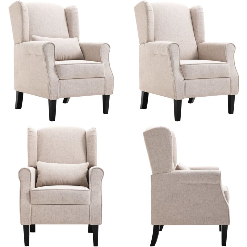 Sessel Beige Stoff - Bequeme Sessel - Wohnzimmersessel - Eichenholzesel - Beige Sessel - Gemütlicher Sessel - Home & Living