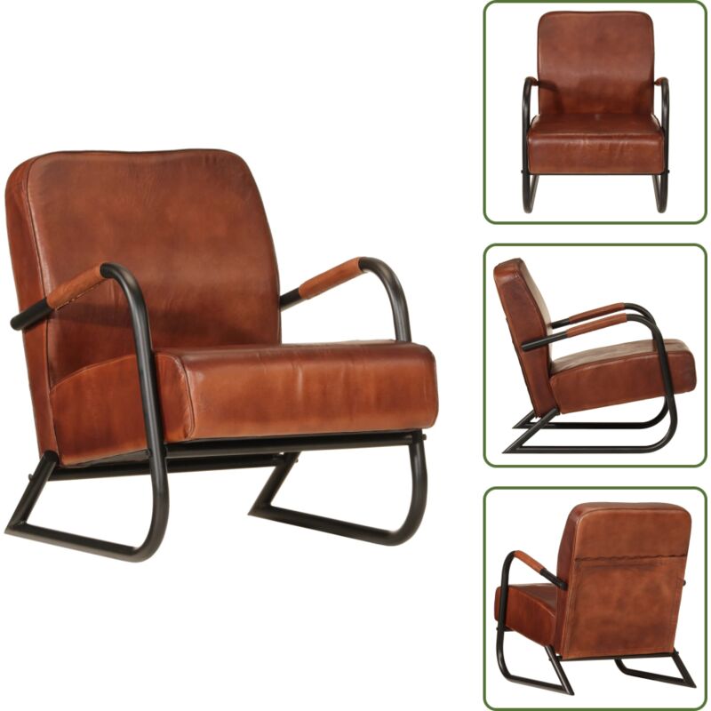 Sessel Braun Echtleder - Ledersessel - Esszimmerstuhl - Wohnzimmersessel - TV-Sessel - Designer Sessel