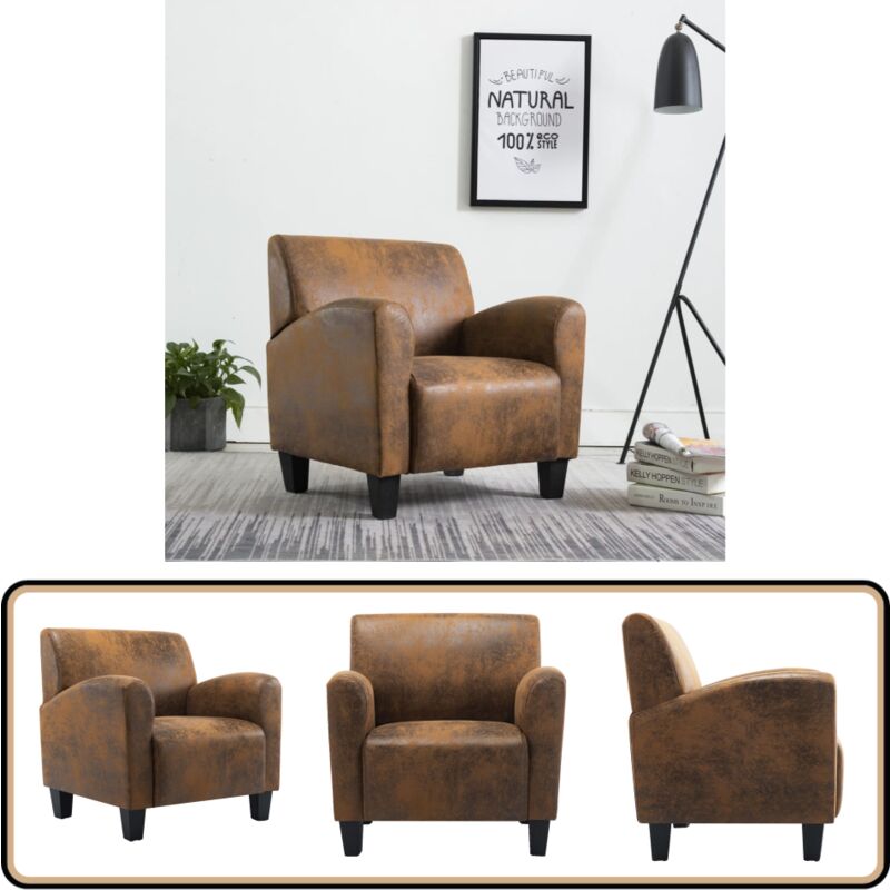 Sessel Braun Wildleder-Optik - Relaxsessel - Wildleder Optik - Wohnzimmersessel - Sessel Braun - Gemütlicher Sessel