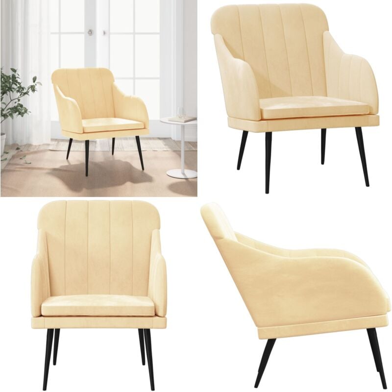 Sessel Creme 63x76x80 cm Samt - Samtsessel - Bequemer Sessel - Wohnzimmersessel - Cremefarbener Sessel - Relaxsessel - Home & Living