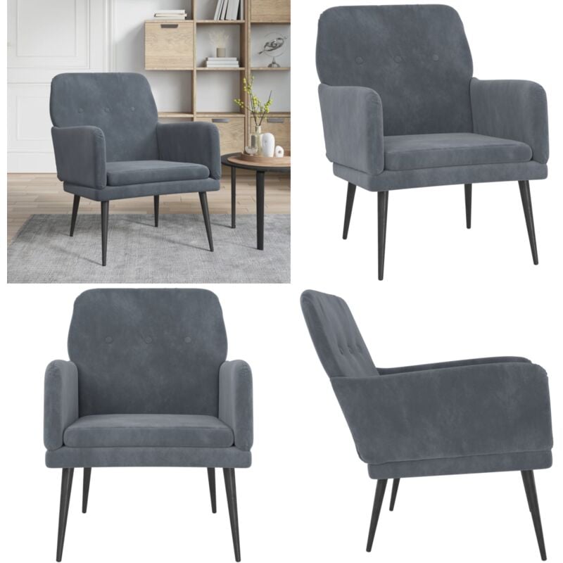 Sessel Dunkelgrau 62x79x79 cm Samt - Samtsessel - Wohnzimmersessel - Bequemer Sessel - Grau Sessel - Lounge Sessel - Home & Living