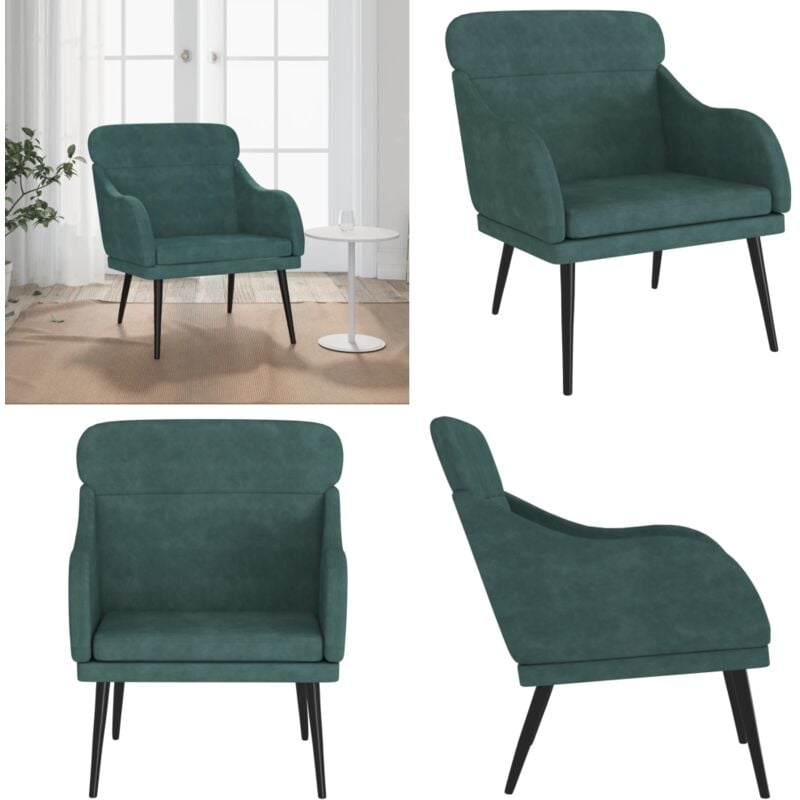 Sessel Dunkelgrün 63x76x80 cm Samt - Samtsessel - Wohnzimmersessel - Bequemer Sessel - Grün Sessel - Lounge Chair - Home & Living