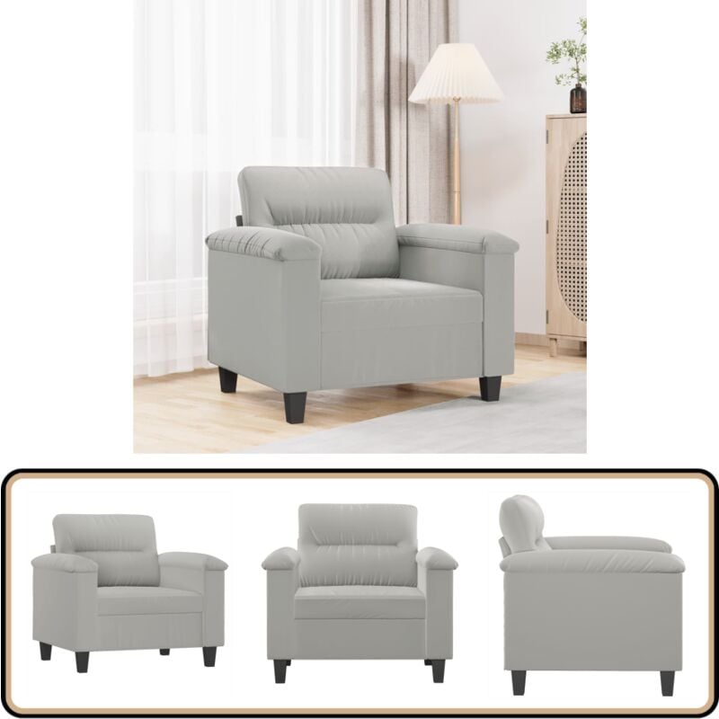 Sessel Hellgrau 60 cm Mikrofasergewebe - Sofa - Sessel - Wohnzimmersofa - Gemütlicher Sessel - Modernes Sofa