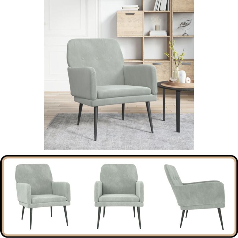 Sessel Hellgrau 62x79x79 cm Samt - Samtsessel - Bequemer Sessel - Wohnzimmersessel - Grau Sessel - Lounge Chair