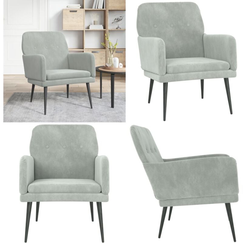 Sessel Hellgrau 62x79x79 cm Samt - Samtsessel - Bequemer Sessel - Wohnzimmersessel - Grau Sessel - Lounge Chair - Home & Living
