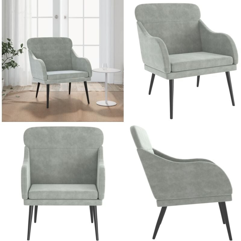 Sessel Hellgrau 63x76x80 cm Samt - Samtsessel - Bequemer Sessel - Wohnzimmersessel - Grau Sessel - Lounge Sessel - Home & Living