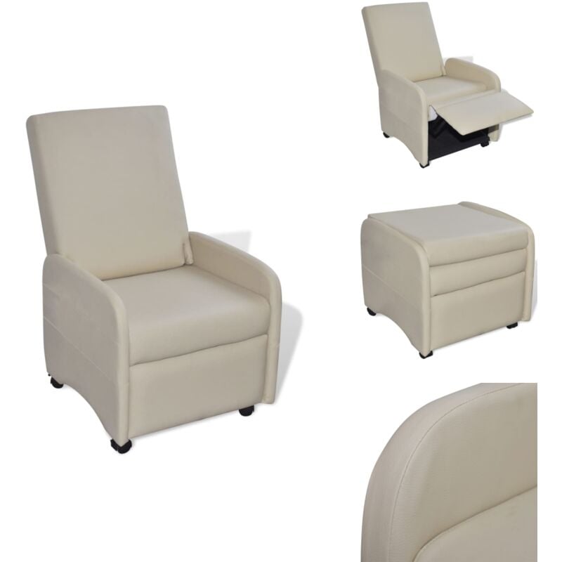 Sessel Klappbar Creme Kunstleder - Komfortabler Sessel - Lounge Sessel - Recliner - Kunstleder Sessel - Cremefarbener Sessel
