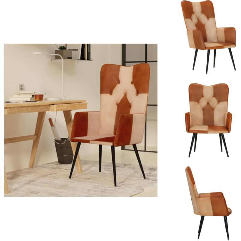 Ohrensessel Braun und Creme Echtleder - Sessel - Ohrensessel - Leder Sessel - Wohnzimmersessel - Lounge Sessel