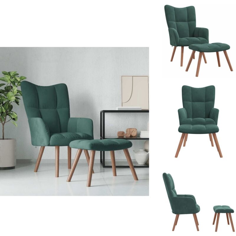 Relaxsessel mit Hocker Dunkelgrün Samt - Sessel - Samt Sessel - Wohnraum Dekoration - Bequemlicher Sessel - Lounge Sessel