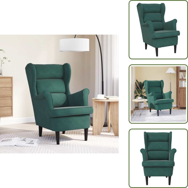 Sessel Dunkelgrün Samt - Samtsessel - Dunkelgrüner Sessel - Sessel Wohnzimmer - Bequemes Sofa - Armlehnstuhl
