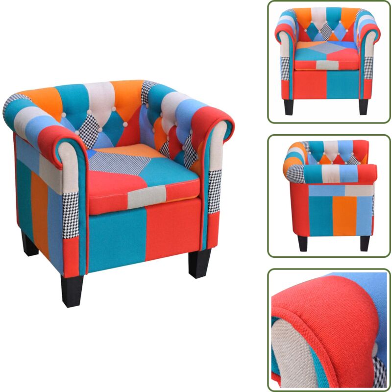 Sessel mit Patchwork-Design Stoff - Esszimmerstuhl - Gemütlicher Stuhl - Wohnzimmersessel - Patchwork Sessel - Sofa Sessel