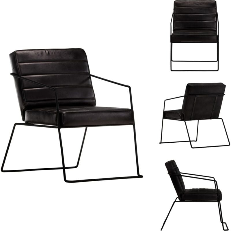 Sessel Schwarz Echtleder - Echtleder Sessel - Schwarzer Sessel - Designer Sessel - Wohnzimmersessel - Lounge Sessel