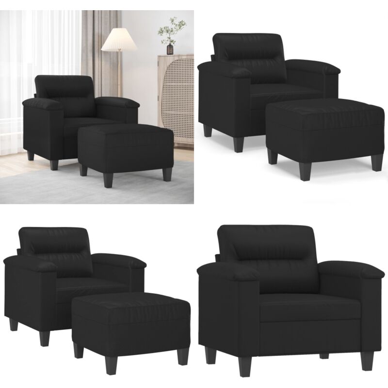 Sessel mit Hocker Schwarz 60 cm Kunstleder - Sofa - Sessel - Lounge Chair - Wohnzimmermöbel - Kunstleder Möbel - Home & Living