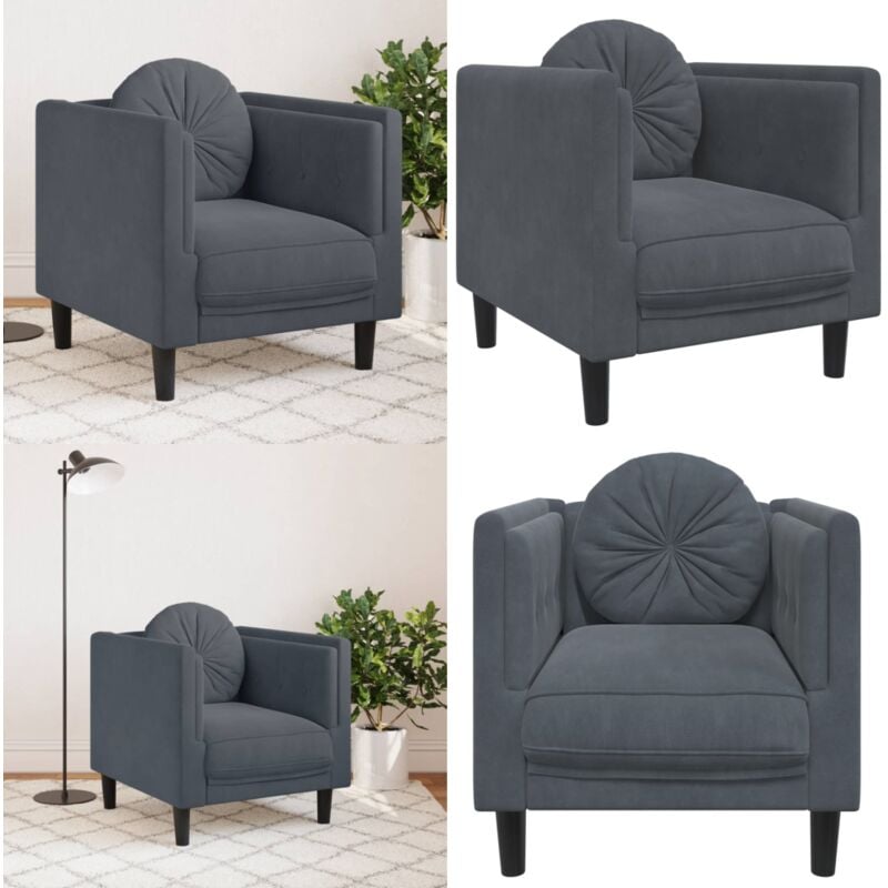 Sessel mit Kissen Dunkelgrau Samt - Sessel - Wohnzimmersofa - Lounge Chair - Samtstuhl - Dunkelgrauer Sessel - Home & Living