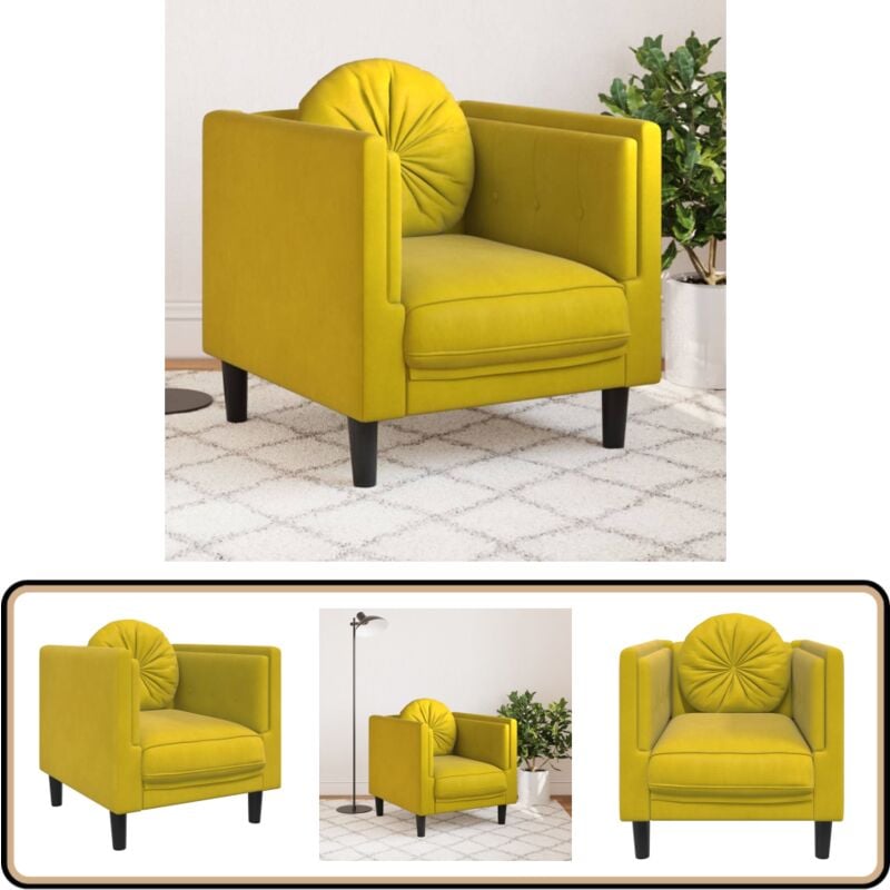 Sessel mit Kissen Gelb Samt - Sessel - Samt Sessel - Wohnzimmersessel - Gelber Sessel - Gemütlicher Sessel