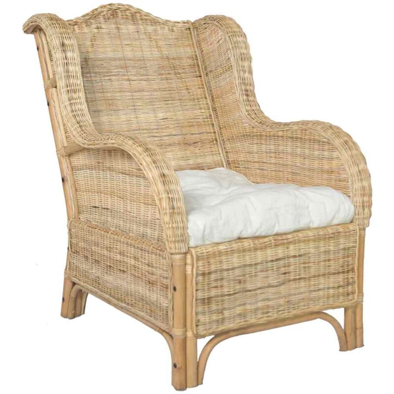 Sessel mit Kissen Natur-Rattan und Leinen - Vidaxl