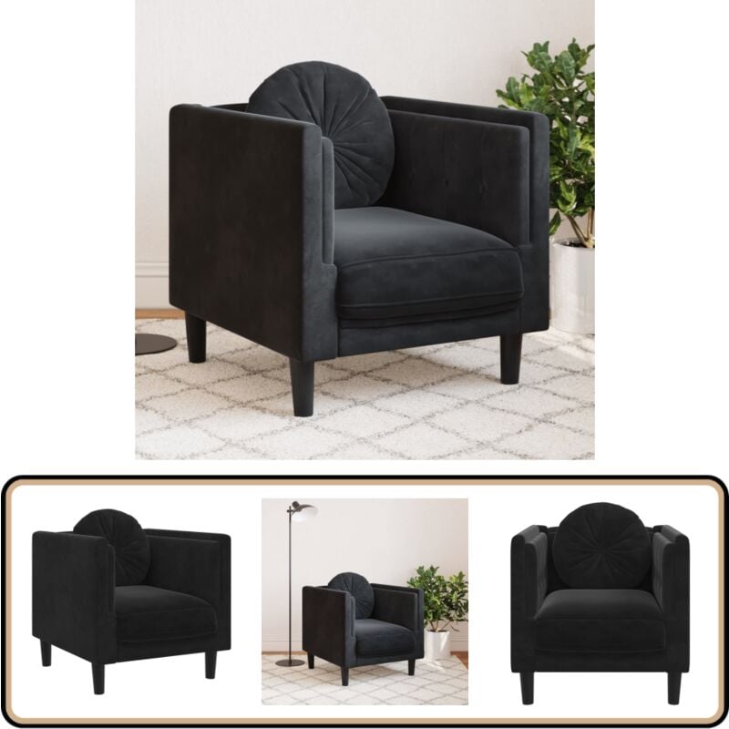 Sessel mit Kissen Schwarz Samt - Sessel - Samtstuhl - Wohnzimmersofa - Lounge Chair - Schwarzer Sessel