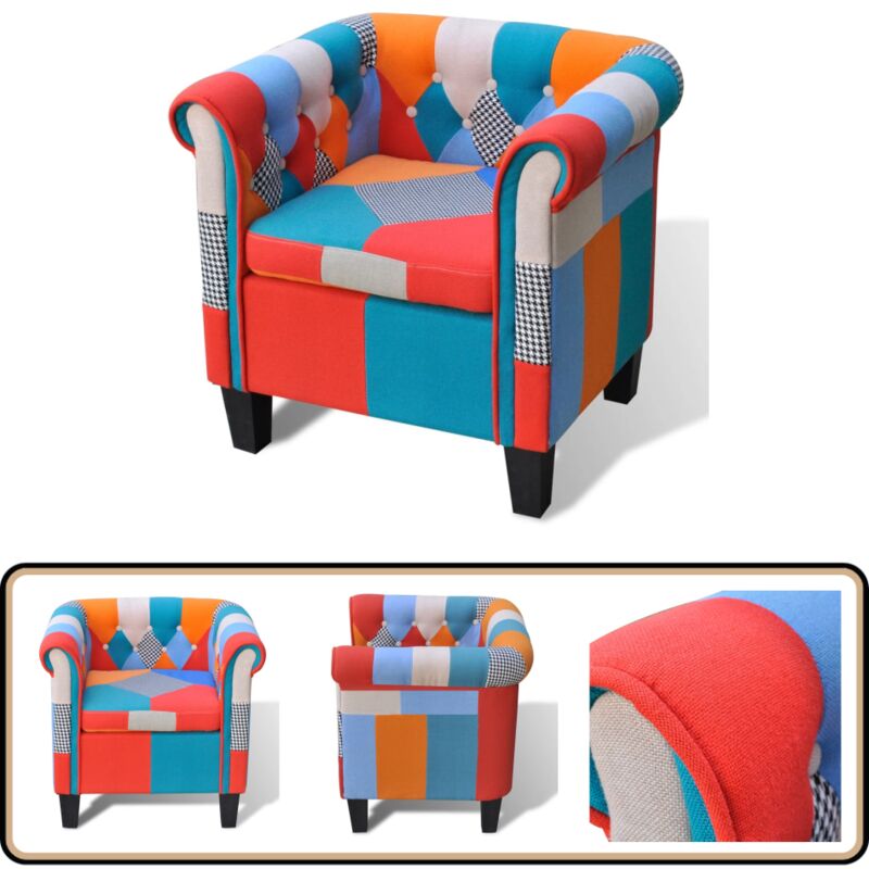 Sessel mit Patchwork-Design Stoff - Esszimmerstuhl - Gemütlicher Stuhl - Wohnzimmersessel - Patchwork Sessel - Sofa Sessel