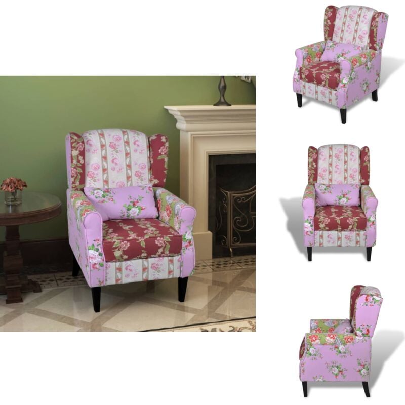 Sessel mit Patchwork-Design Stoff - Patchwork Sessel - Esszimmerstuhl - Wohnzimmersessel - Gemütlicher Sessel - Bequeme Lounge Chair