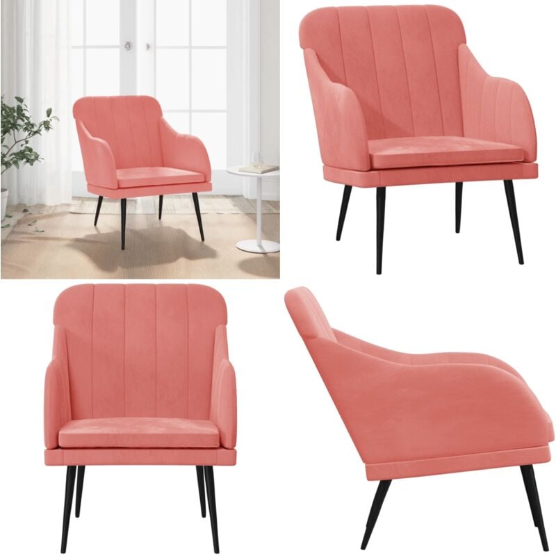 Sessel Rosa 63x76x80 cm Samt - Samtsessel - Rosa Sessel - Wohnzimmersessel - Bequemer Sessel - Lounge Chair - Home & Living