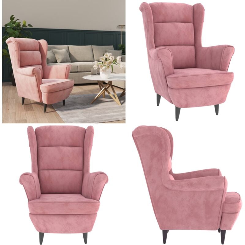 Sessel Rosa Samt - Samtsessel - Rosa Sessel - Lounge Sessel - Wohnzimmersessel - Gemütlicher Sessel - Home & Living