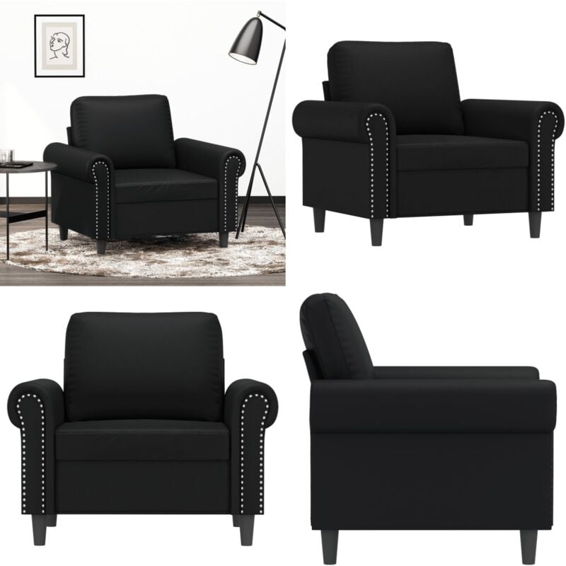 Sessel Schwarz 60 cm Kunstleder - Schwarzes Sofa - Ecksofa Schwarz - Wohnzimmersofa - Gemütlicher Sessel - Lederlook Sessel - Home & Living