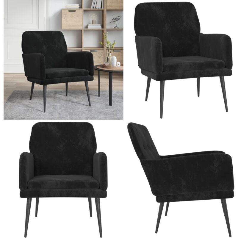 Sessel Schwarz 62x79x79 cm Samt - Samtsessel - Schwarzer Sessel - Bequemer Sessel - Lounge Chair - Wohnzimmersessel - Home & Living