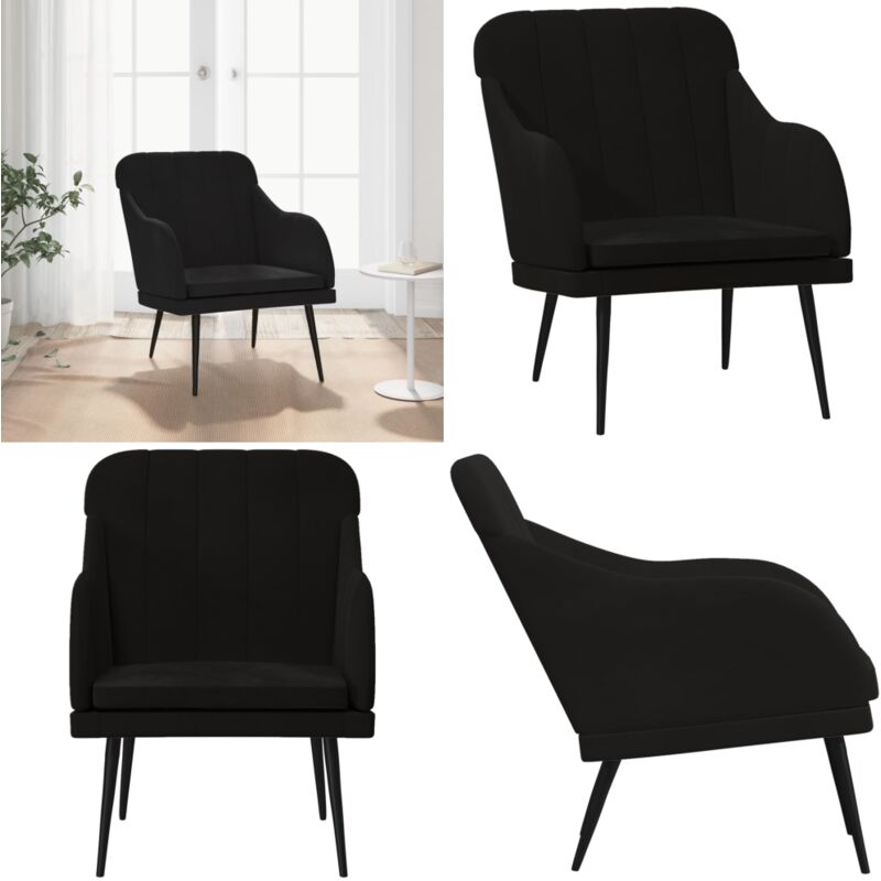 Sessel Schwarz 63x76x80 cm Samt - Samtsessel - Schwarzer Sessel - Wohnzimmersessel - Bequemer Sessel - Lounge Chair - Home & Living