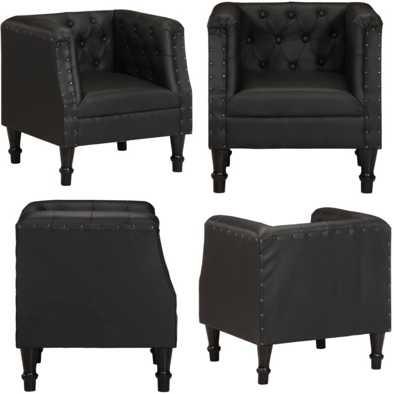 Sessel Schwarz Echtleder - Ledersessel - Lounge Chair - Vintage Sessel - Wohnzimmersessel - Esszimmerstuhl - Home & Living