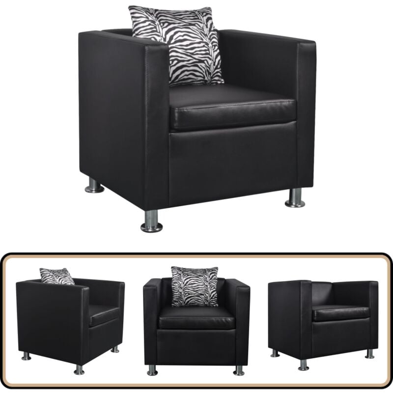 Sessel Schwarz Kunstleder - Schwarzer Sessel - Kunstledersessel - Gemütlicher Sessel - Wohnzimmersessel - Esszimmerstuhl