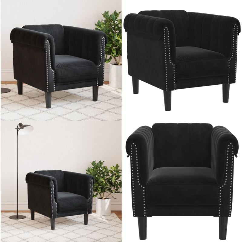 Sessel Schwarz Samt - Samtsofa - Schwarzer Sessel - Wohnzimmersofa - Gemütlicher Sessel - Lounge Chair - Home & Living