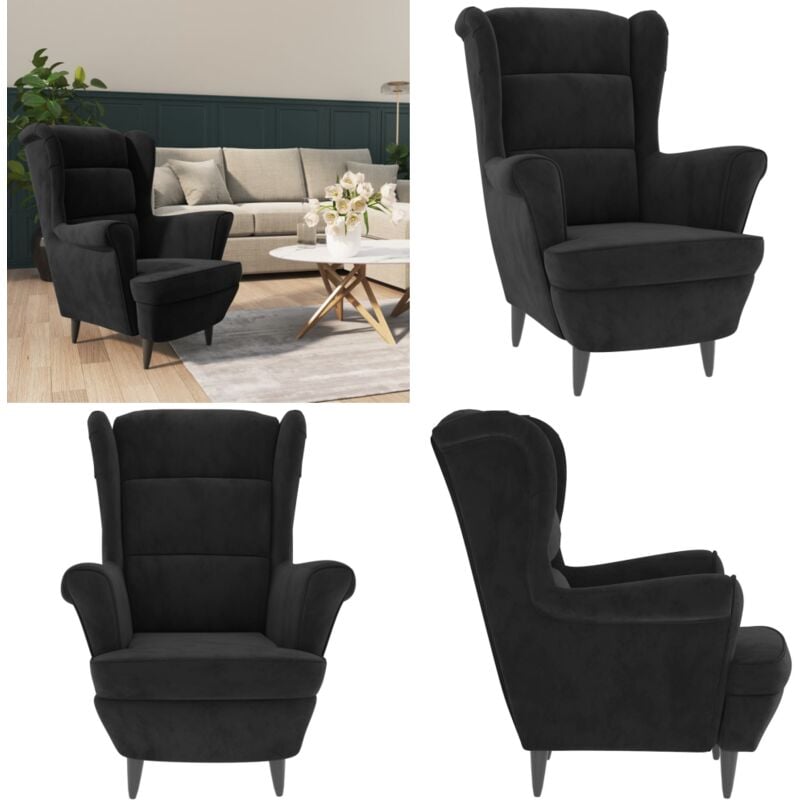 Sessel Schwarz Samt - Samtsessel - Schwarzer Sessel - Esszimmerstuhl - Gemütlicher Sessel - Lounge Sessel - Home & Living