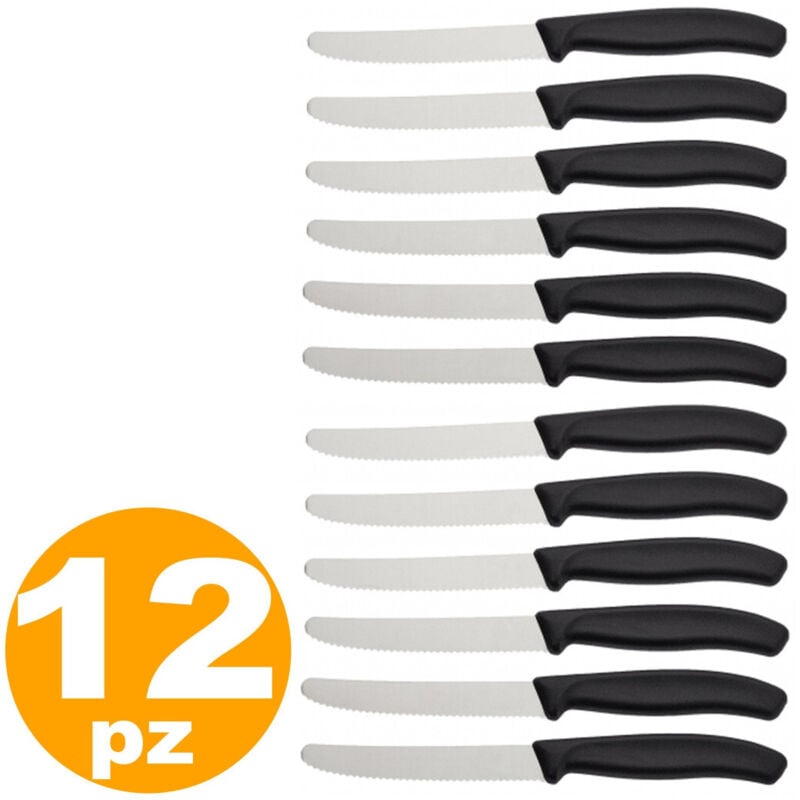 Trade Shop - set aus 12 küchenmesser aus edelstahl mit schwarzer griffbeschichtung -