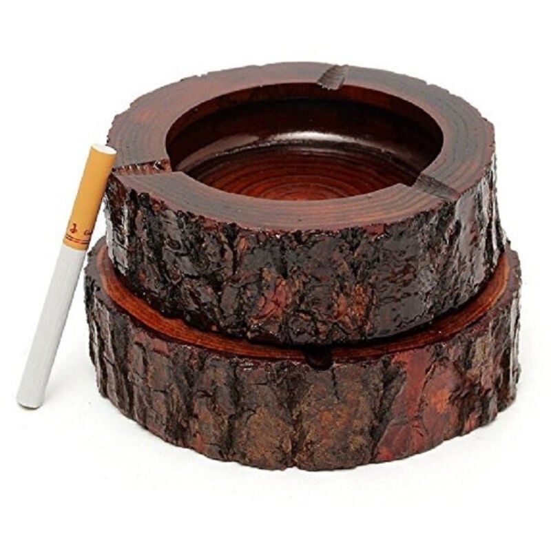 Trade Shop Traesio - Trade Shop - 3er Set Aschenbecher Holzrinde 10cm mit Holzmaserung Orientalische Truhenmöbel -