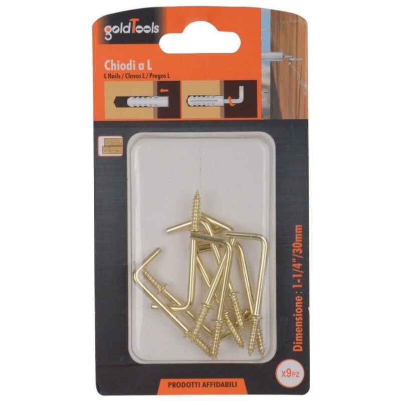 Trade Shop Traesio - Trade Shop - set 9 stück schraubhakennägel mit gewinde l 1-1/4' 30MM vergoldet 90802 -