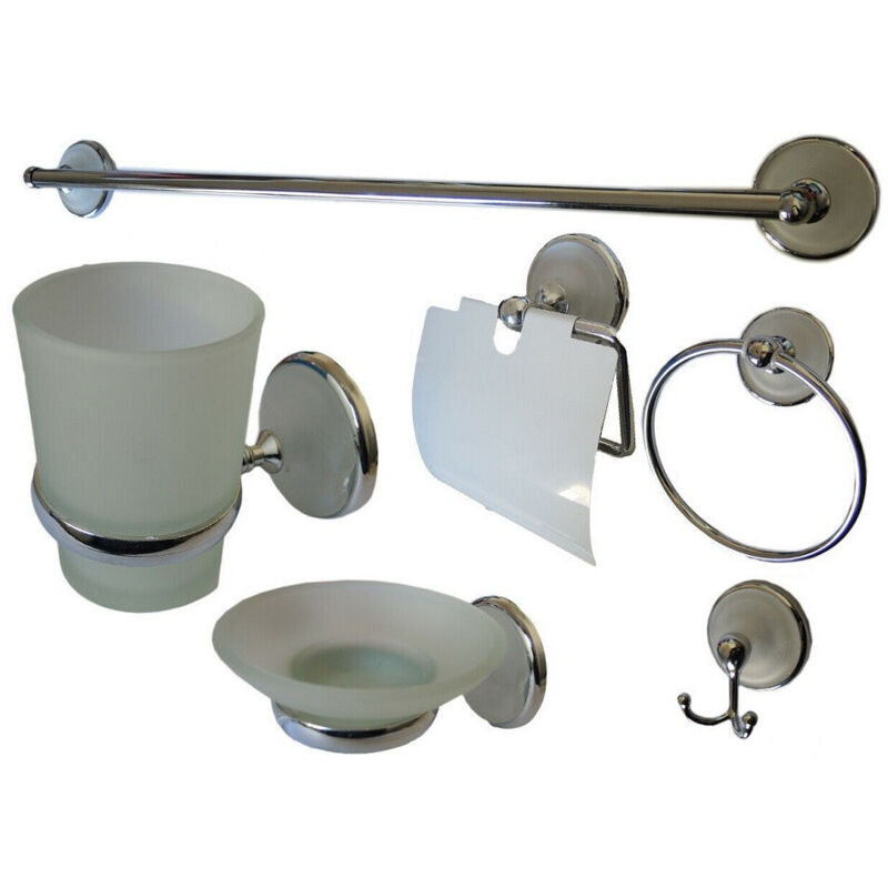 Trade Shop Traesio - Trade Shop - chrom badezimmer zubehör set 6 tl design badezimmer möbel handtuchhalter kit badezimmer set -