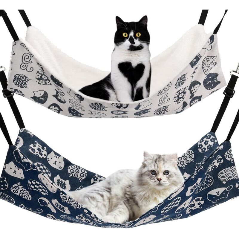 Set aus 2 doppelseitigen Hängematten für Katzen, verstellbar für Katzen, Frettchen, Welpen, Kaninchen und Kleintiere (M, KATZE)