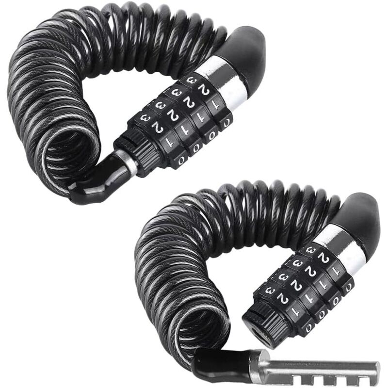 Set aus 2 Kombinations-Fahrradschlössern, 4-stelligem Helmschloss, 140 cm langem tragbarem Kabelschloss für Helme, ideal für Gepäck, Fahrräder,