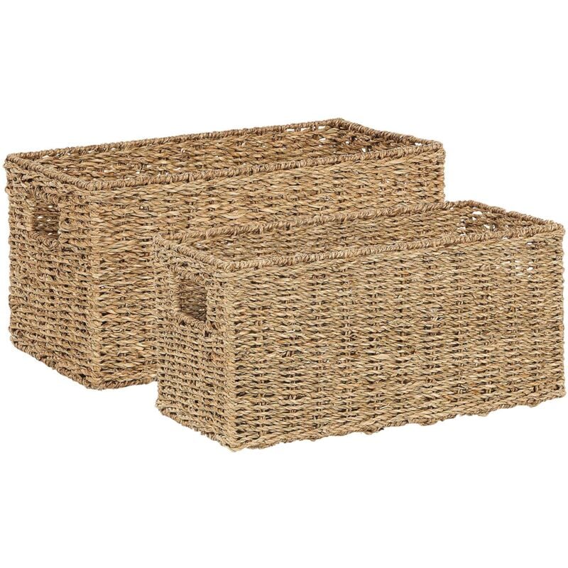 Aufbewahrungskorb Naturfarben Seegras mit Griffmulden Geflochten Boho für Kleinigkeiten Erwachsene Kinder Spielsachen Wohnzimmer Büro Deko