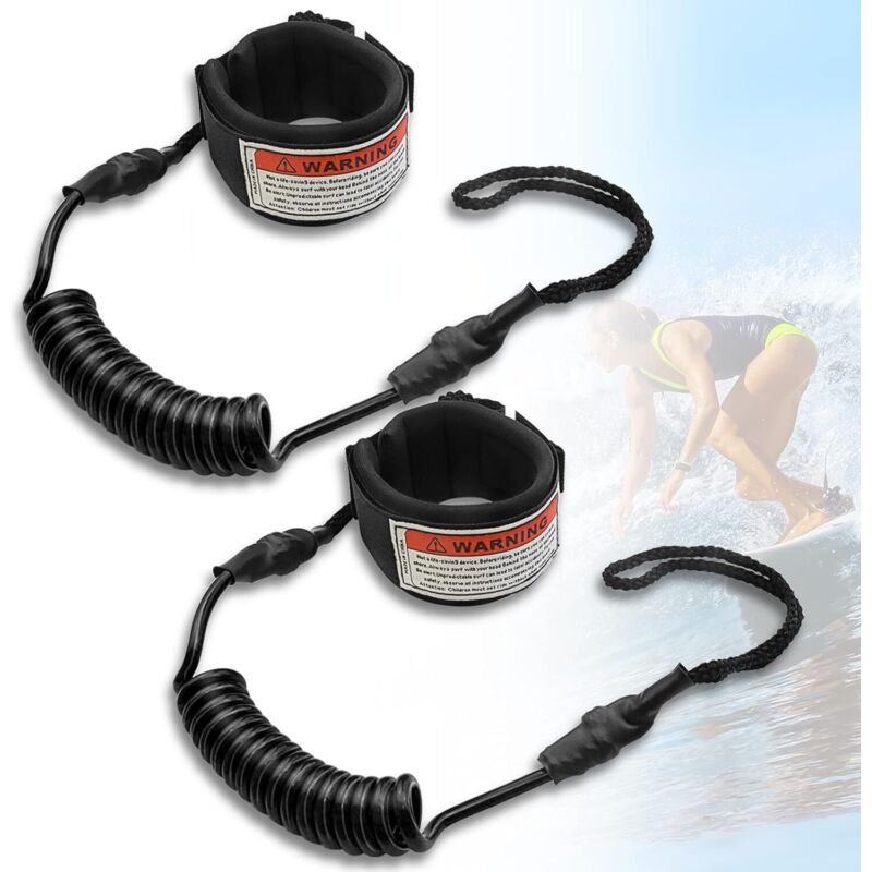 Set aus 2 Surf-Leashes, elastische Leash mit Klettverschluss, TPU-Paddelseil für SUP (Stand Up Paddle) auf Flachwasser und offenem Wasser.