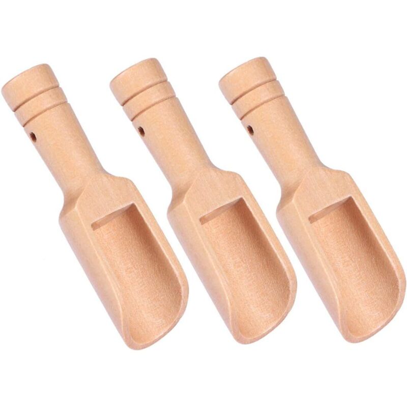 Set aus 3 Küchenutensilien aus Holz: Löffel, Spatel und Messbecher für Salz, Mehl und Zucker – natürliche und nachhaltige Accessoires