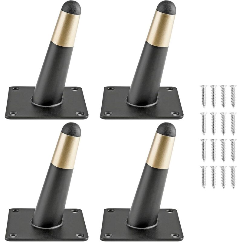Set aus 4 konischen Metall-Möbelbeinen im mittelalterlichen Stil für Sofas, Schränke, Tische, Stühle, Kommoden, 10 cm, schwarz und gold