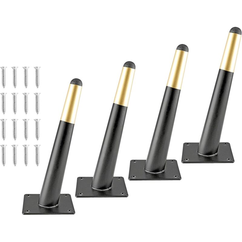 Set aus 4 konischen Metall-Möbelbeinen im mittelalterlichen Stil für Sofas, Schränke, Tische, Stühle, Kommoden, 20 cm, schwarz und gold