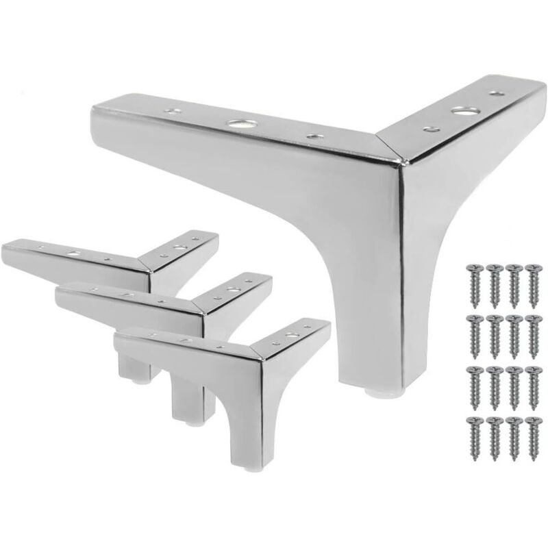 Set aus 4 modernen, 10 cm hohen, dreieckigen Möbelbeinen aus poliertem Chrommetall für Tische, Schränke, Sofas und Stühle.