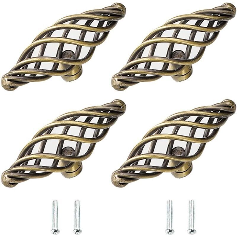 Set aus 4 Vintage-Metall-Schubladengriffen im Vogelkäfig-Stil, inklusive Schrauben, für Schubladen, Türen, Schränke, Badezimmer.