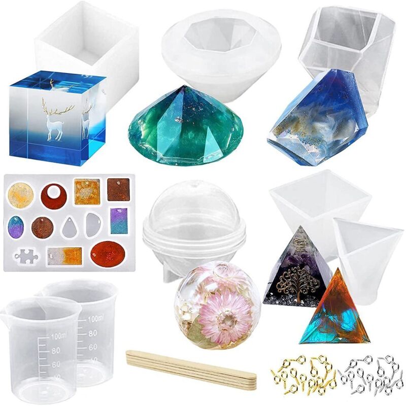 Set aus Silikonformen für Epoxidharz, Pyramiden und Diamanten (43-teilig)