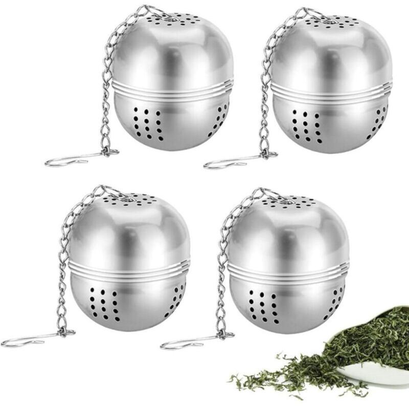 Set aus vier Edelstahl-Teefiltern, Teefilter für losen Tee, geeignet für Tee, Kaffee und Gewürze.