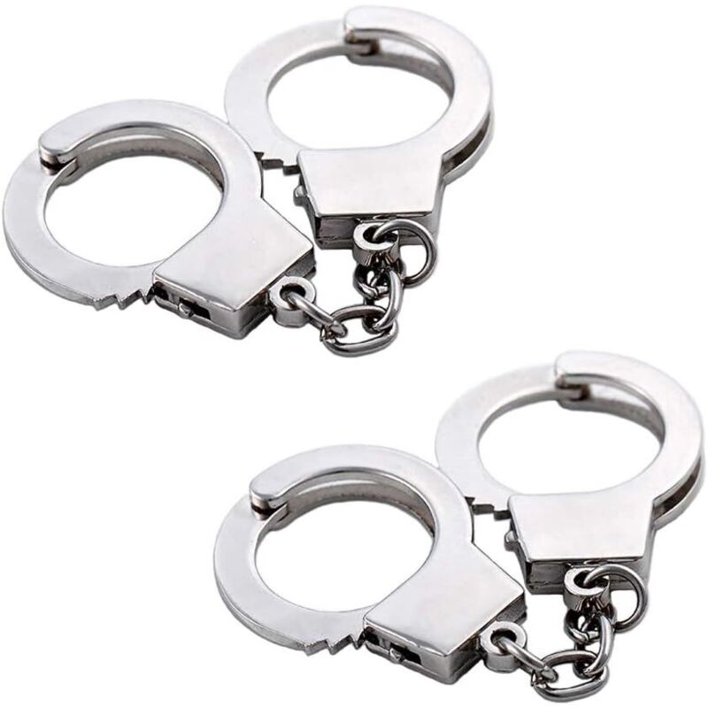 Set aus zwei Mini-Handschellen-Schlüsselanhängern aus Metall, ein originelles Accessoire für Taschen und Schlüsselbunde, ein humorvolles und